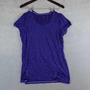 Athleta T Shirt TOp Blue Large Space Dye Tee Rushed Short Sleeves Zip Pocket Run